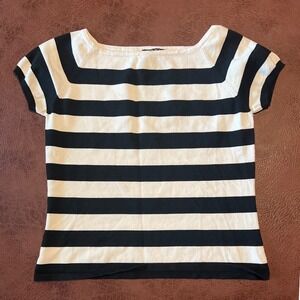 City Silk Knitwear Petite Black White Striped Silk Blend  Sweater P/P